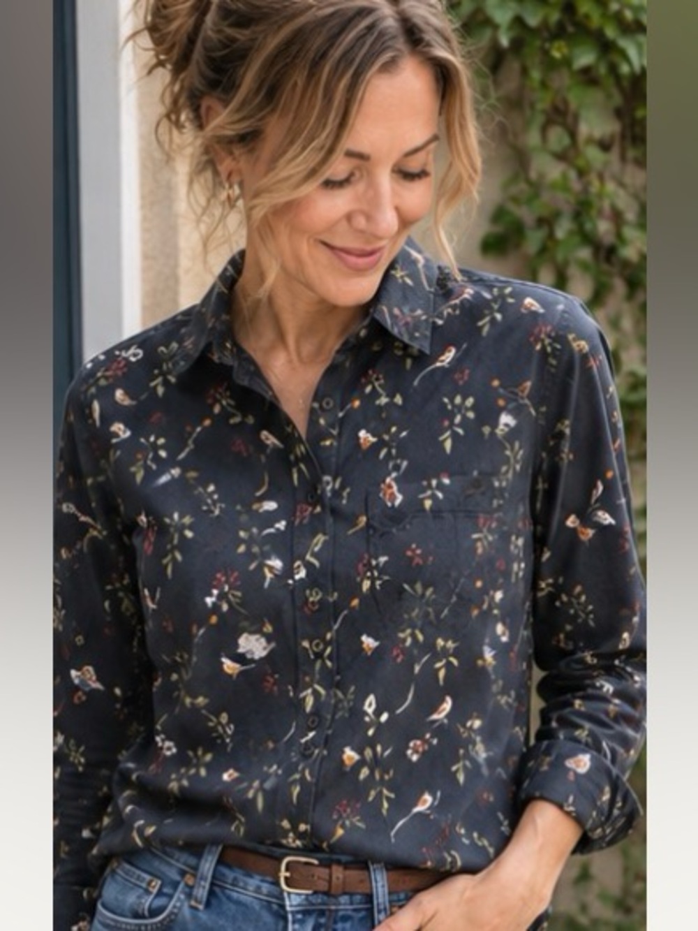 Women’s Navy Barbour Bird Motif Button-Up Shirt